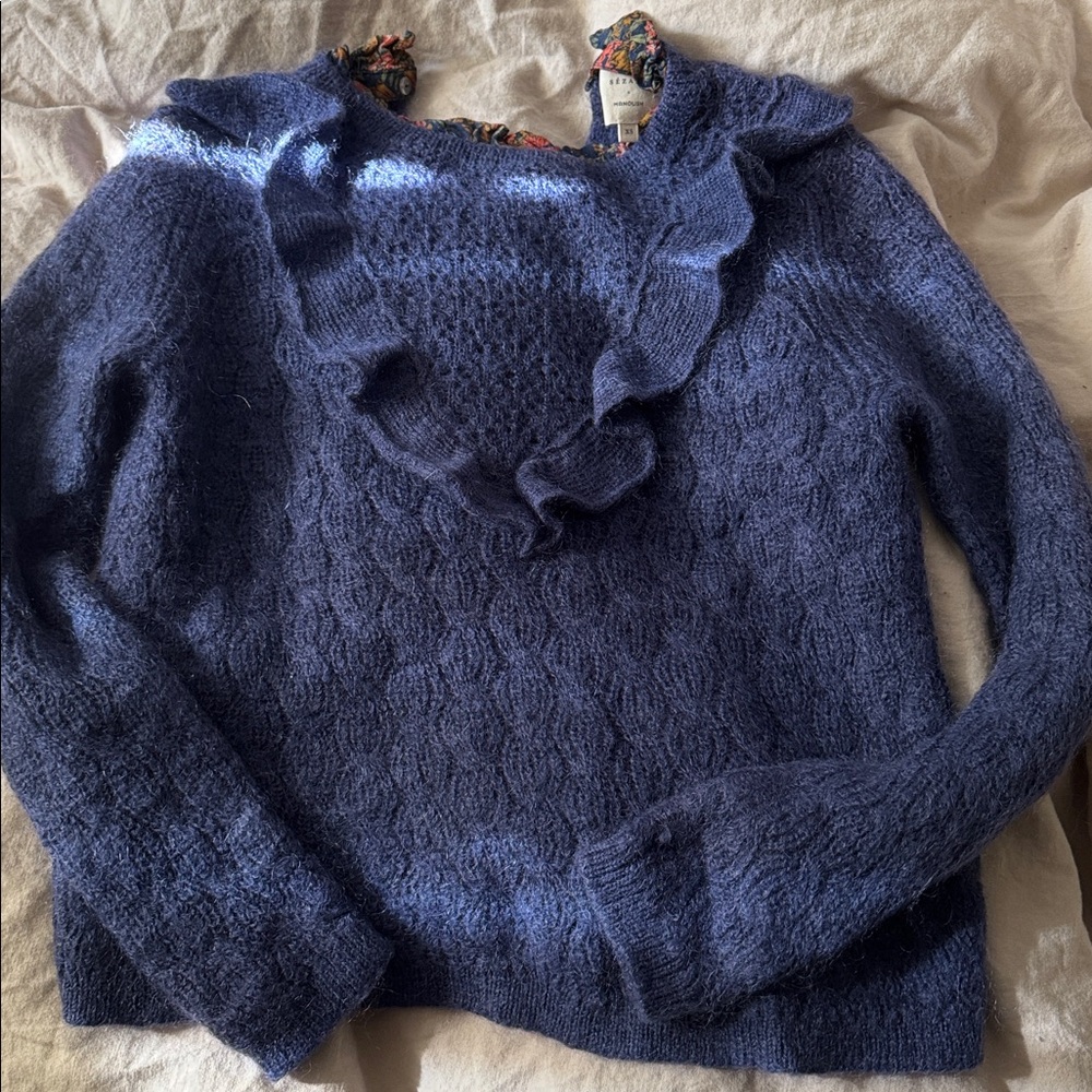 SEZANE Sergei Jumper Wool Mohair Knit Ruffle Sweater